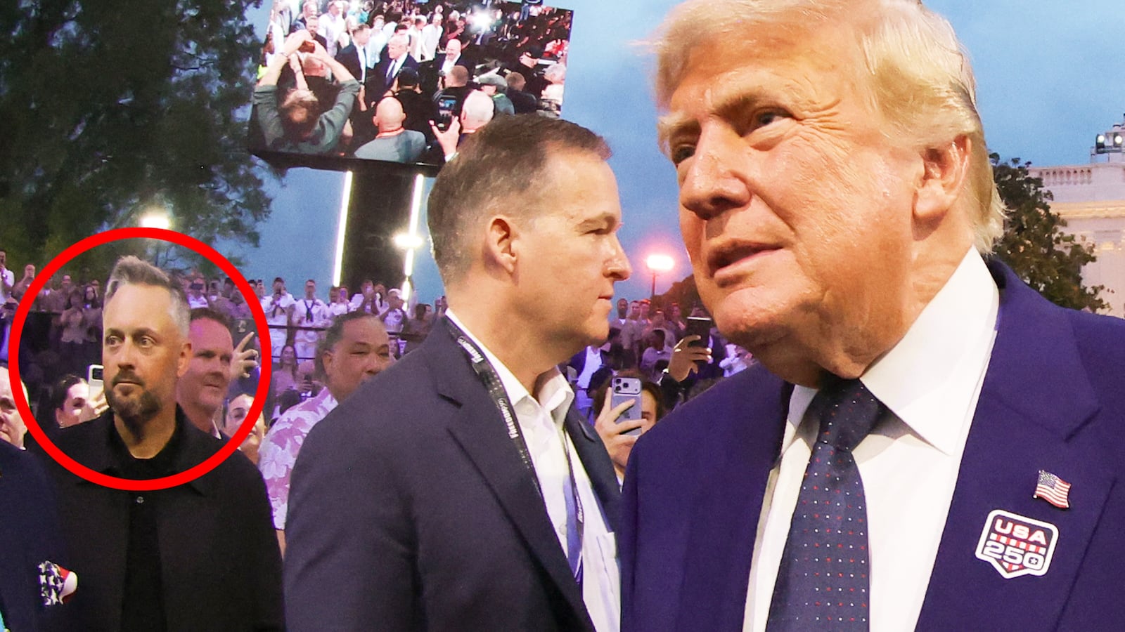 President Donald Trump and UFC President and CEO Dana White walk out during UFC Freedom 250 at White House South Lawn. Mandatory Credit: Amber Searls-Imagn Images