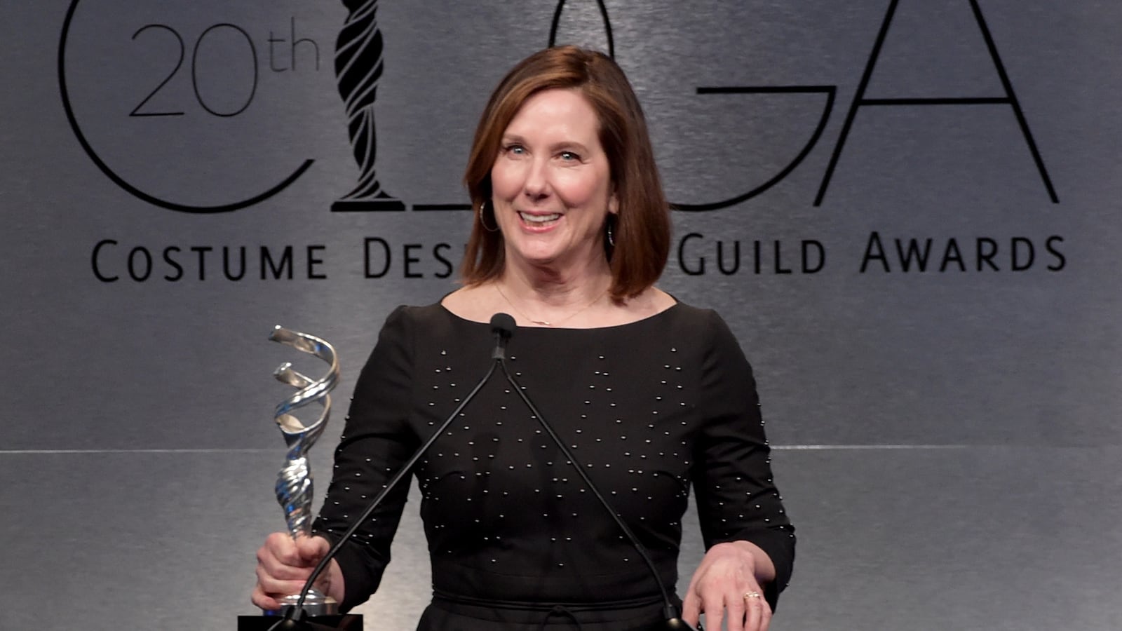 BEVERLY HILLS, CA - FEBRUARY 20: Producer Kathleen Kennedy speaks onstage during the Costume Designers Guild Awards at The Beverly Hilton Hotel on February 20, 2018 in Beverly Hills, California. (Photo by Kevin Winter/Getty Images)