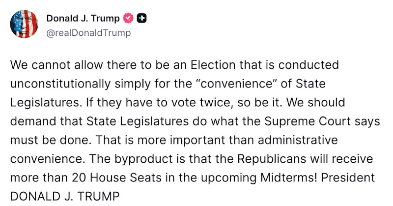 Trump Truth Social post about elections