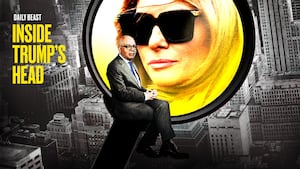 Michael Wolff with a magnifying glass highlighting Melania Trump