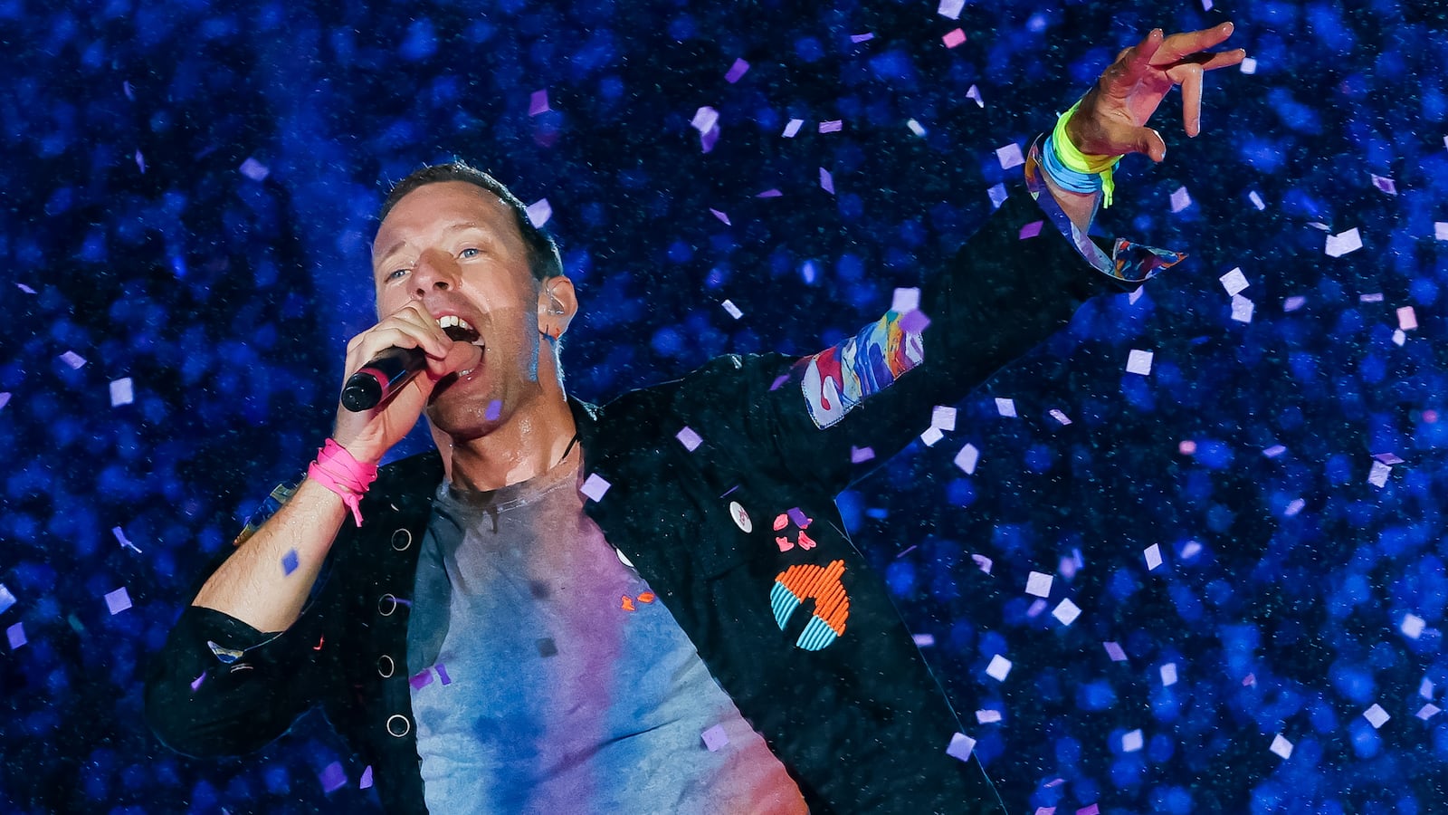 Chris Martin of the band Coldplay performs at the Mundo Stage during the Rock in Rio Festival at Cidade do Rock