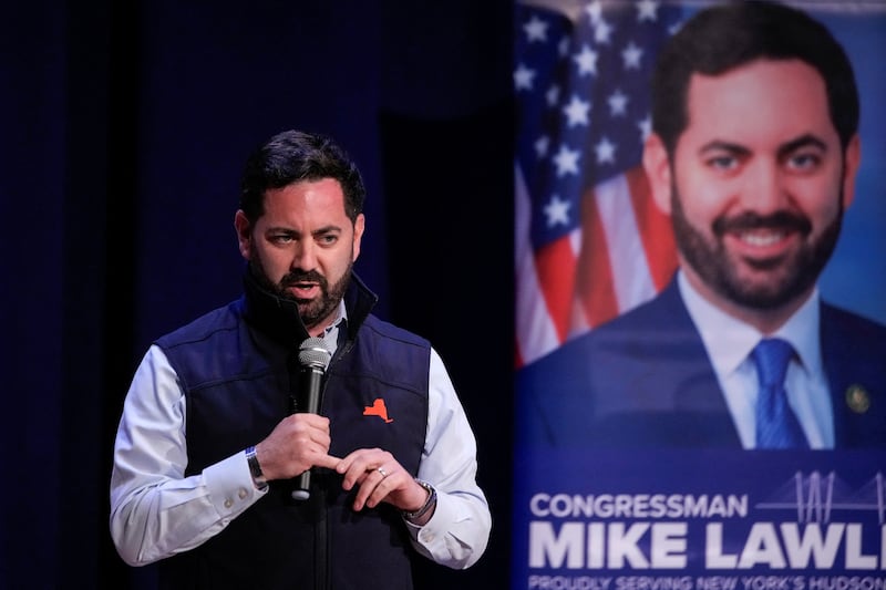 Congressman Mike Lawler speaks at  a town hall meeting in Mahopac, New York, U.S.,  June 8, 2025.