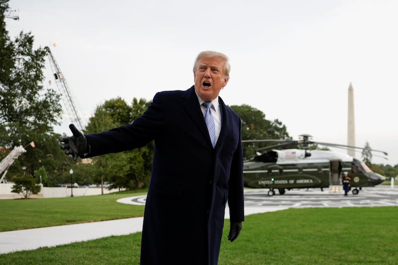 President Donald Trump speaks to the media as he returns to the White House after greeting Chinese President Xi Jinping at Joint Base Andrews, on the South Lawn of the White House in Washington, DC, on September 23, 2026.