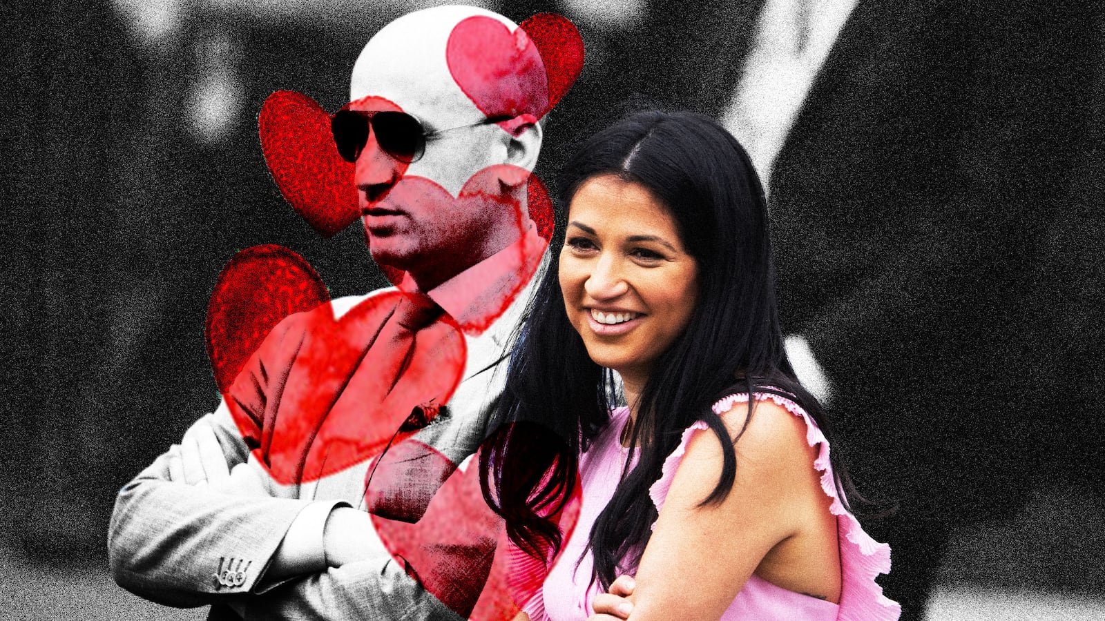 Katie Miller and Stephen Miller with hearts over him