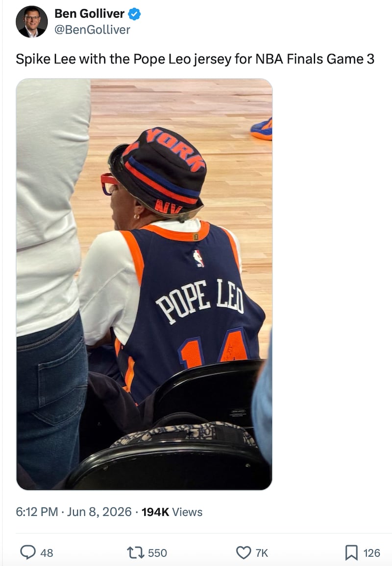 Lee wore his signed Pope Leo #14 jersey to Monday's game.