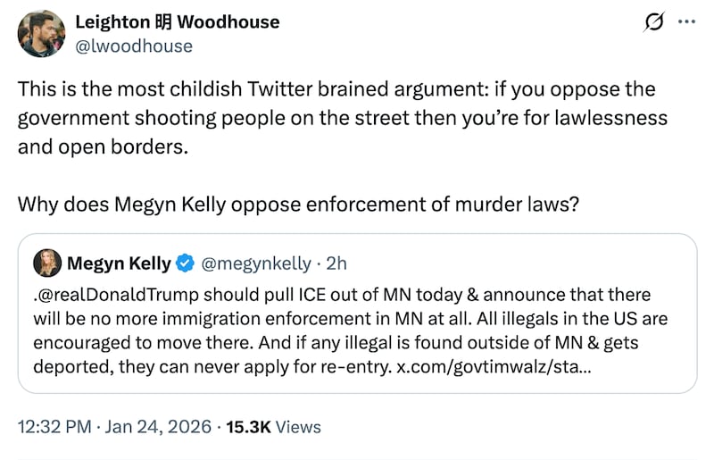 An X user rips Megyn Kelly's take on Saturday's ICE shooting.