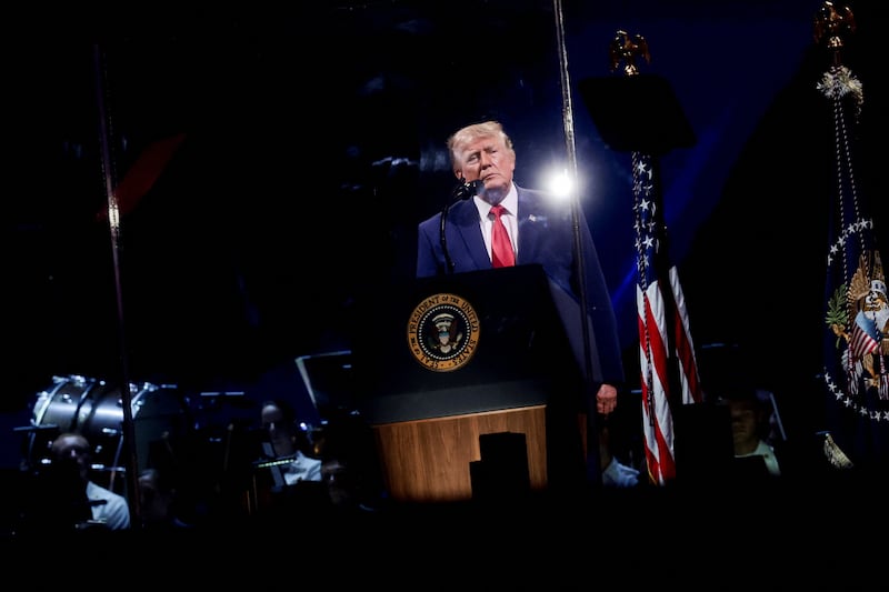 U.S. President Donald Trump pauses as he speaks at a Fourth of July rally, marking the 250th anniversary of U.S. independence, on the National Mall in Washington, D.C., U.S., July 4, 2026.  REUTERS/Jonathan Ernst