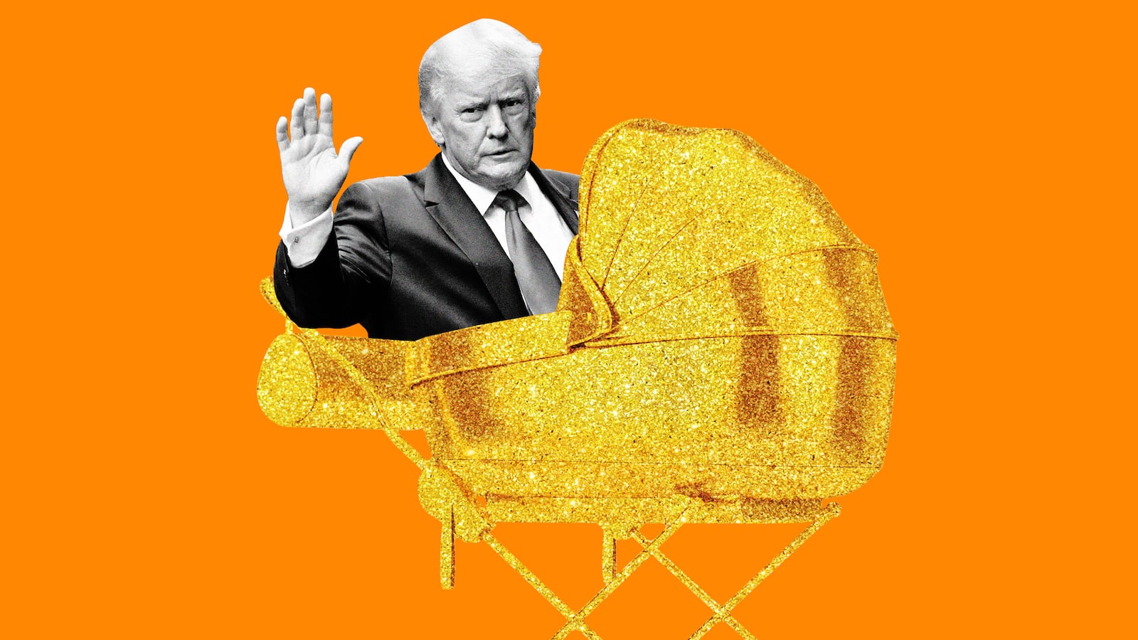 An illustration including a photo of former U.S. President Donald Trump