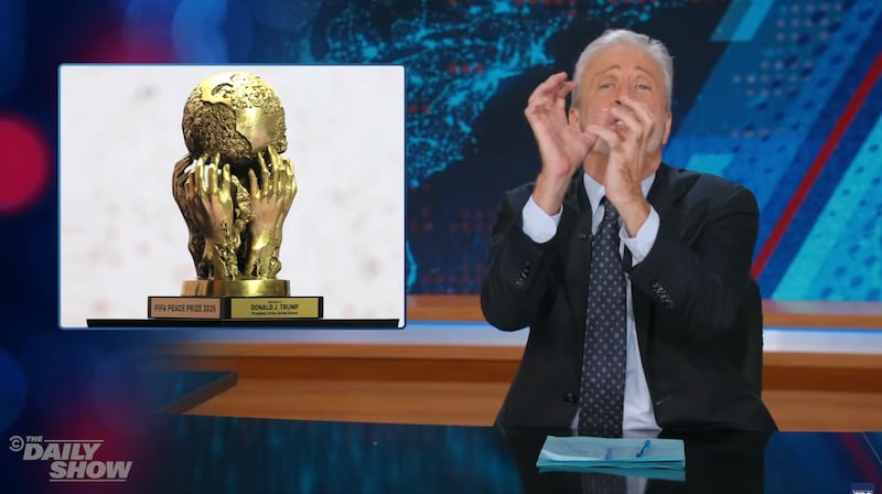 The Daily Show, Jon Stewart miming someone stroking Trump's genitalia.