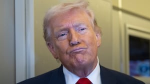 IN FLIGHT- MARCH 7:U.S. President Donald Trump speaks to members of the media traveling on Air Force One while heading to Miami on March 7, 2026. President Trump and other members of the government attended the dignified transfer of six soldiers from the 103rd Sustainment Command who were killed in action by an Iranian drone strike on March 1 in Port of Shuaiba, Kuwait during "Operation Epic Fury". (Photo by Roberto Schmidt/Getty Images)