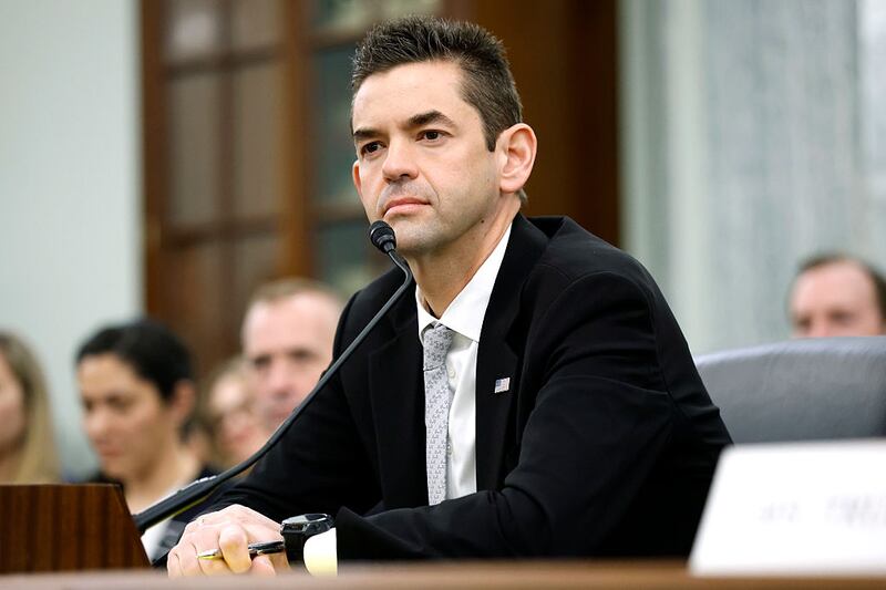 Jared Isaacman, U.S. President Donald Trump's nominee to be National Aeronautics and Space Administration (NASA) Administrator, testifies during a Senate Commerce, Science, and Transportation Committee confirmation hearing in the Russell Senate Office Building on Capitol Hill on April 09, 2025 in Washington, DC.