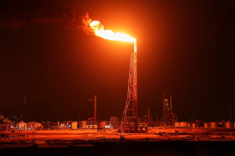 A gas flare burns at the Cardon refinery, part of the Paraguana Refining Center, as years of underinvestment, equipment failures and shortages have hampered fuel production in Venezuela, in Punta Cardon, Venezuela, May 6, 2026.
