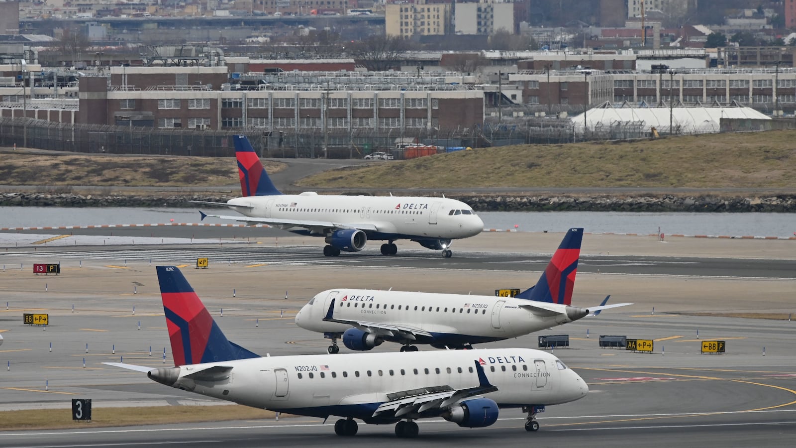 Delta planes on a New York runway in 2023.