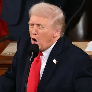 US President Donald Trump delivers the State of the Union address in the House Chamber of the US Capitol in Washington, DC, on February 24, 2026. (Photo by ANDREW CABALLERO-REYNOLDS / AFP via Getty Images)