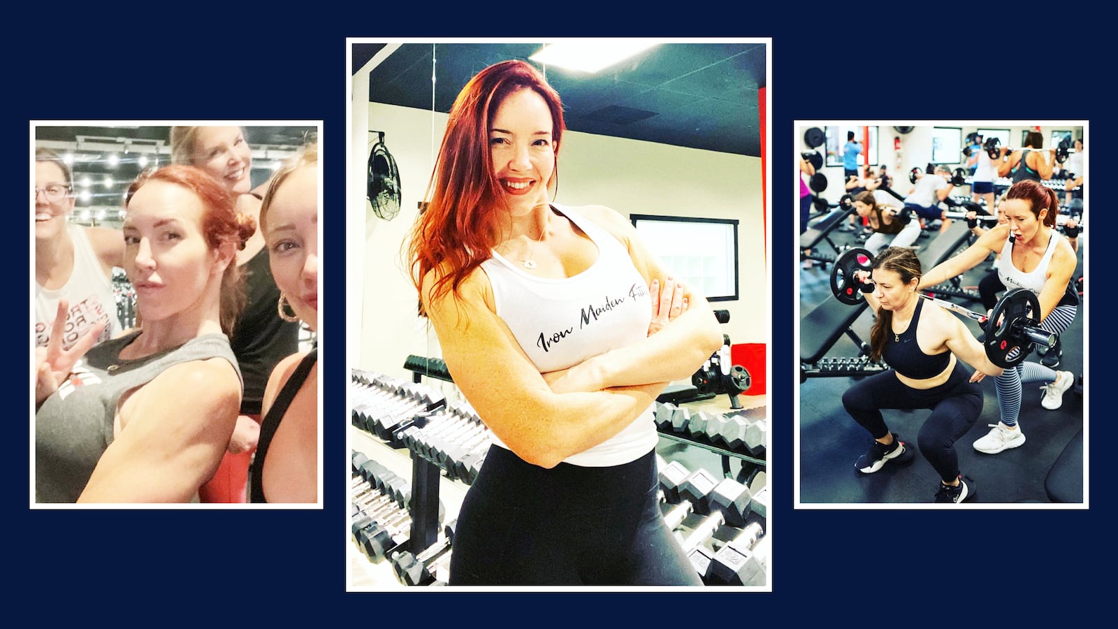 A photo composite of Carolyn McGuire at The Iron Method in Sherman Oaks.