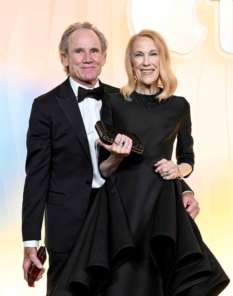 O'Hara and her husband Bo Welch attend Apple TV+'s Primetime Emmy Party Red Carpet at on September 14, 2025.