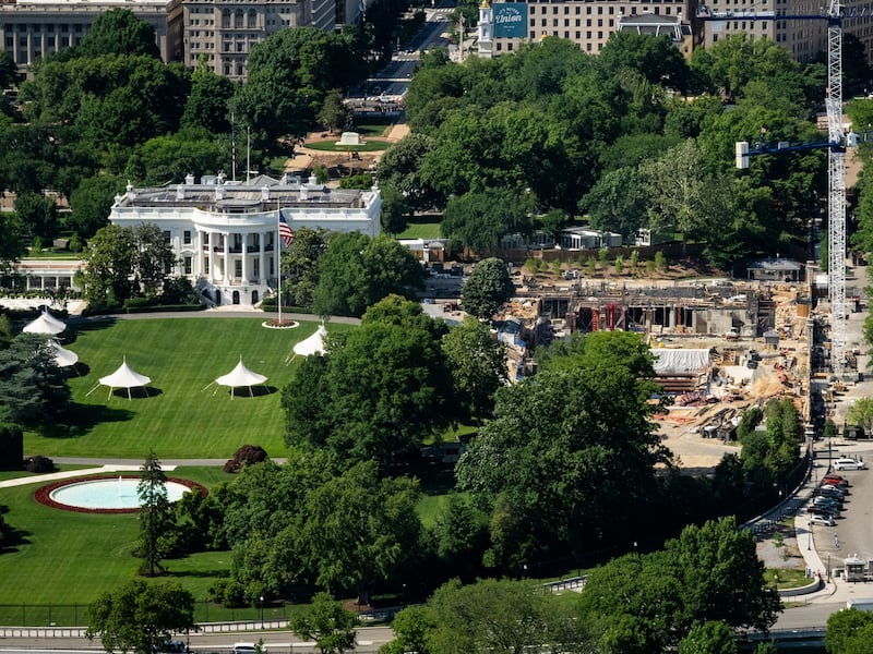Construction on the proposed White House ballroom on May 17, 2026 in Washington, DC.