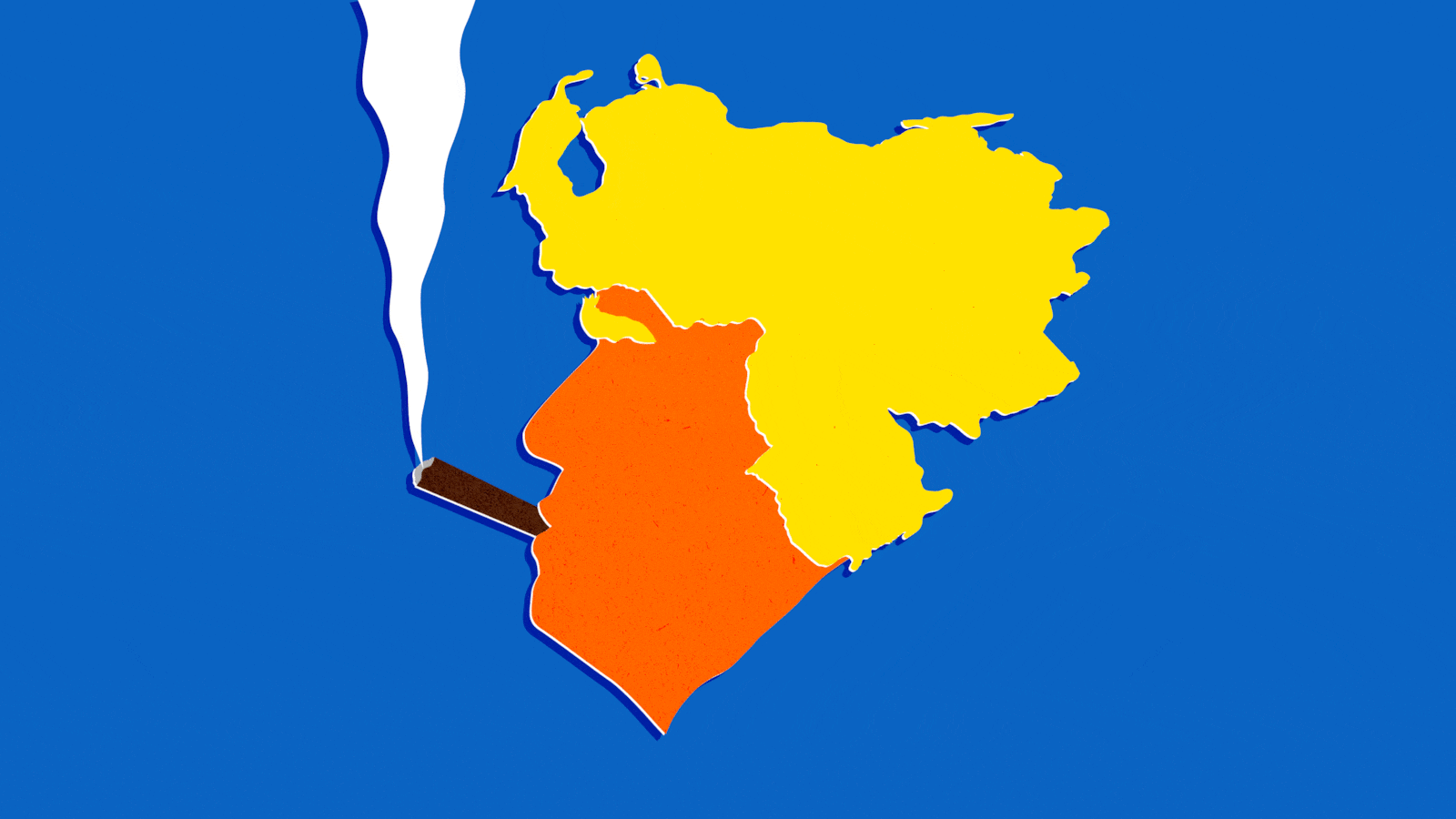 Donald Trump with Venezuela as his hair smoking a cigar