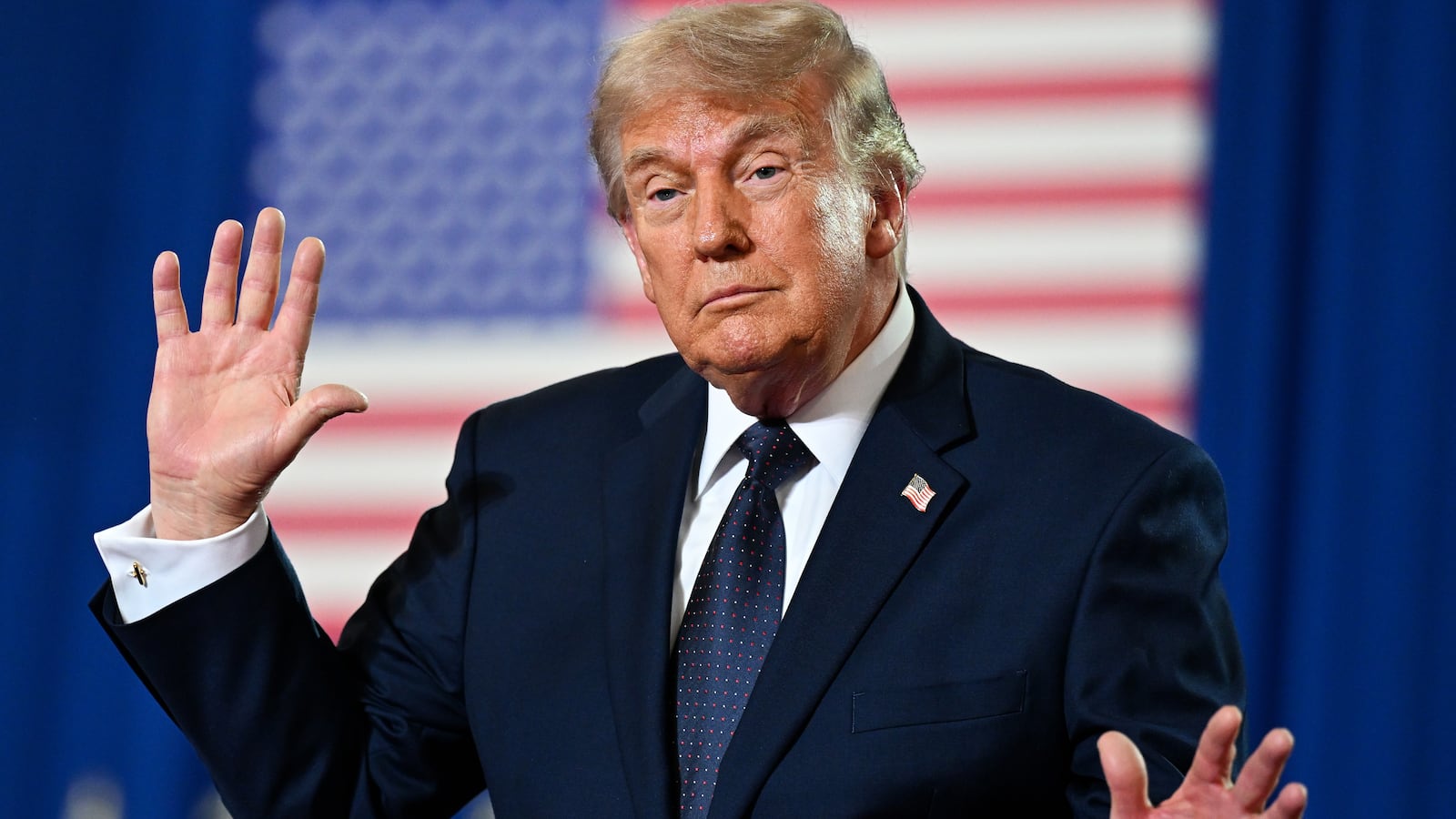 President Donald Trump dances on stage after delivering remarks during a campaign and economic policy event in the Eugene Levy Fieldhouse at SUNY Rockland Community College on May 22, 2026 in Suffern, New York. Trump traveled to the Hudson Valley to help bolster the campaign of Rep. Mike Lawler (R-NY) as he seeks reelection in what is expected to be one of the nation’s most closely watched House races this November.