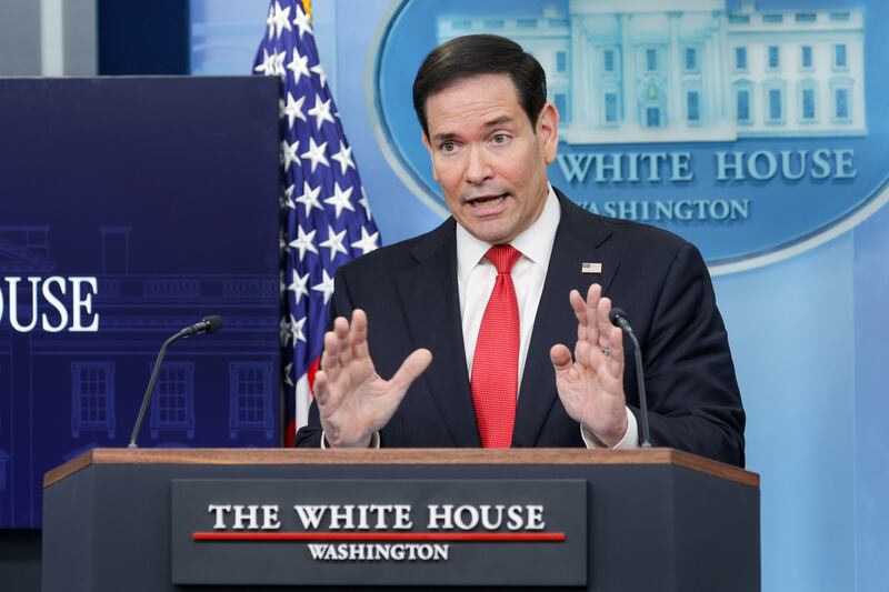 Secretary of State Marco Rubio was questioned about his visit to the Vatican this week as the president repeatedly attacks Pope Leo when he filled in for Press Secretary Karoline Leavitt with a White House press briefing  on May 05, 2026.