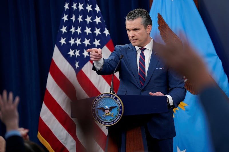 U.S. Secretary of Defense Pete Hegseth holds a briefing amid the U.S.-Israeli conflict with Iran, at the Pentagon in Washington, D.C., U.S., March 2, 2026. REUTERS/Elizabeth Frantz