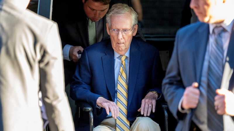 Sen. Mitch McConnell (R-KY) returns to his residence following a vote on the Senate floor after being out of the public eye for over three months in Washington, D.C., on Sept. 14, 2026.