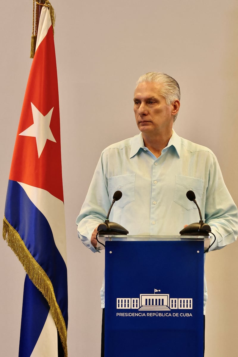 Cuba's President Miguel Diaz-Canel addresses members of the government, in Havana, Cuba, March 13, 2026. Alejandro Azcuy/Cuba Presidency/Handout via REUTERS.