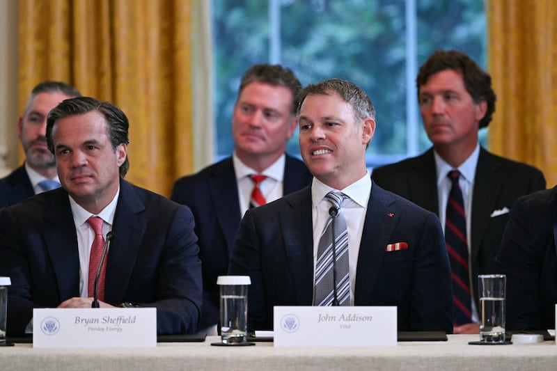 Bryan Sheffield,  Managing Partner of Formentera Partners, John Addison,  energy trader for Vitol, and media personality Tucker Carlson