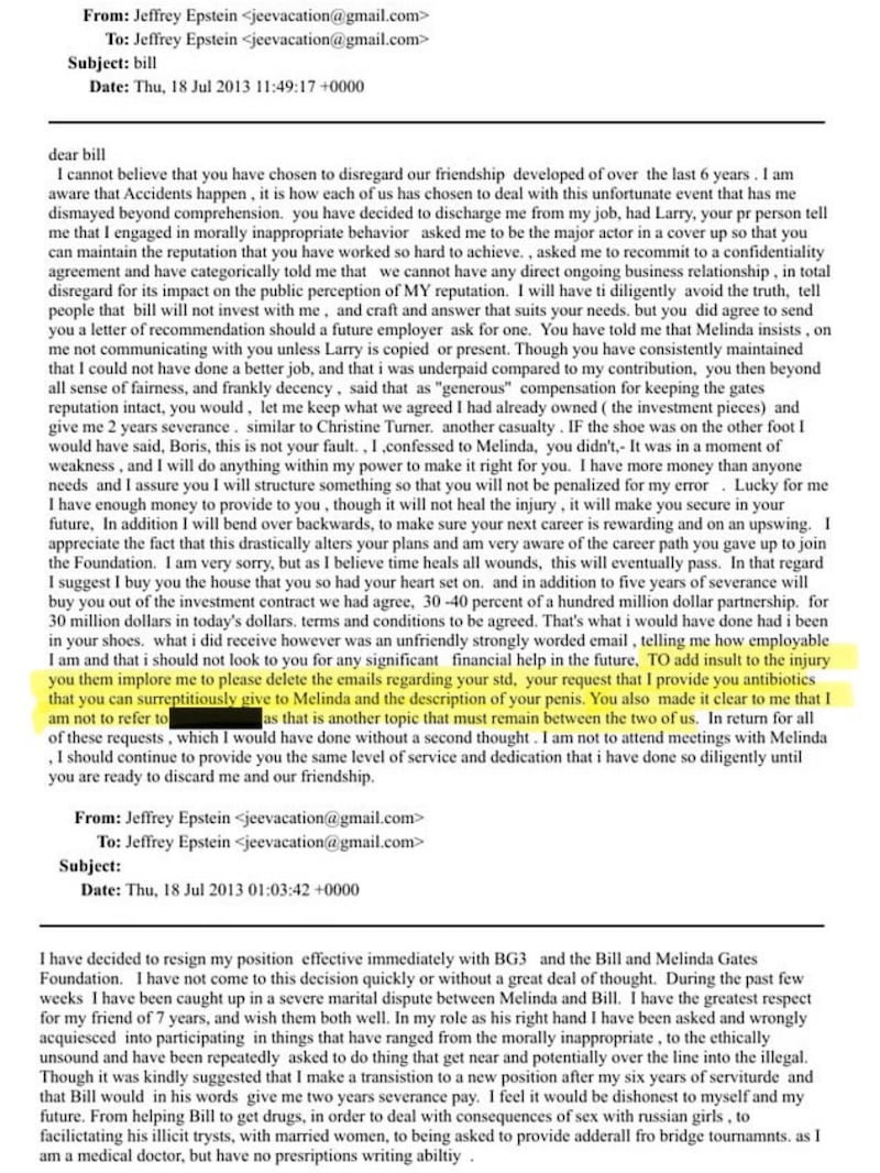 Epstein's email to Bill Gates.