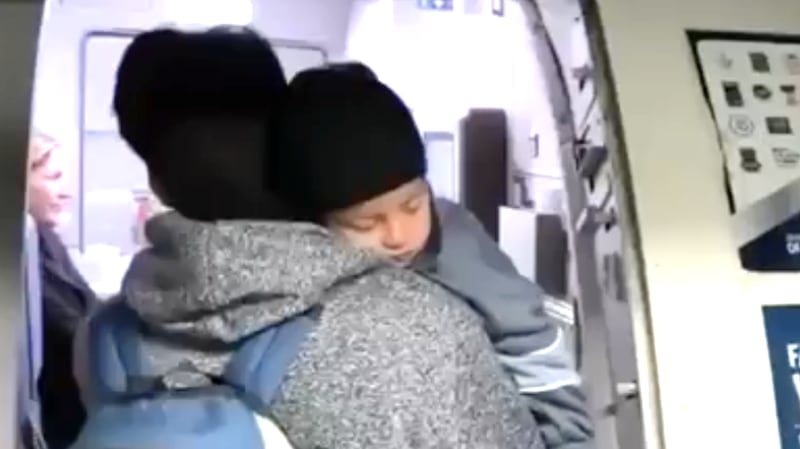 Liam Conejo Ramos looked tired after two weeks in ICE detention as he boarded the flight back to Minnesota.