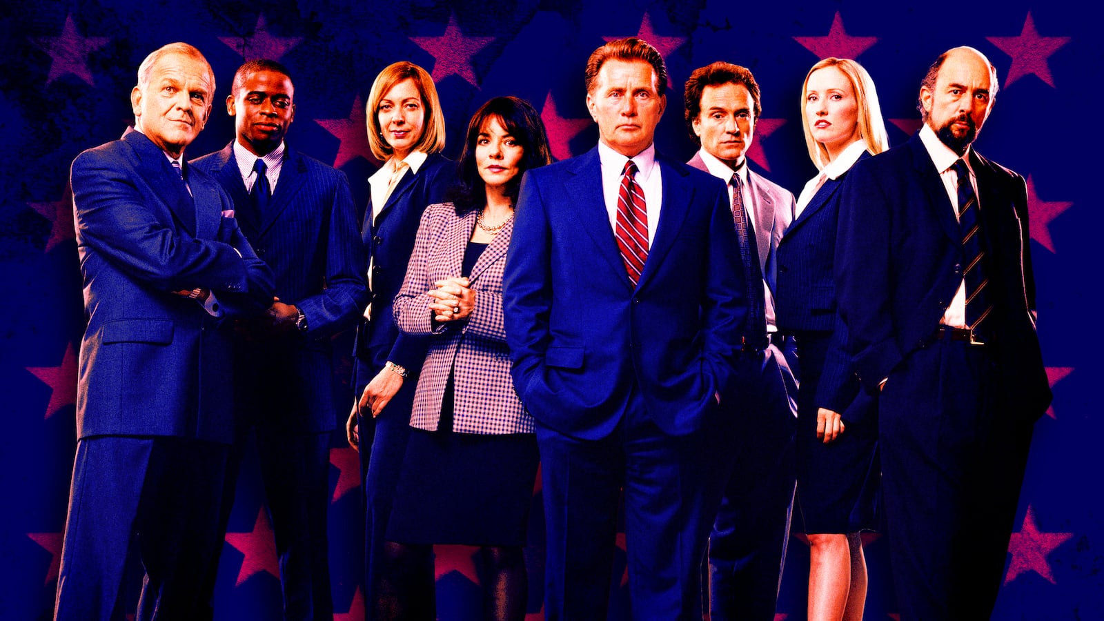 A photo illustration of the cast of The West Wing on NBC.