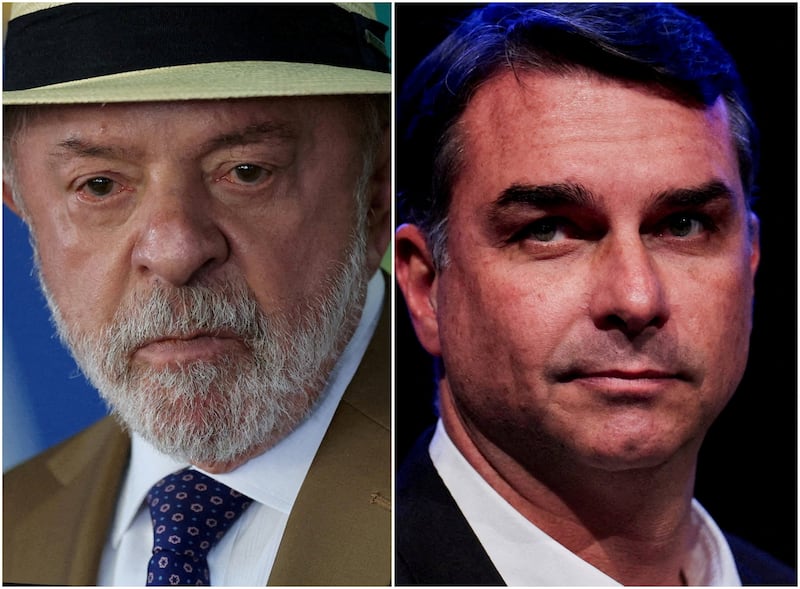 A combination image shows Brazil's President Luiz Inacio Lula da Silva (left) at a ceremony at the Planalto Palace in Brasilia, Brazil, August 8, 2026, and senator Flavio Bolsonaro (right), the Liberal Party (PL) candidate in Brazil's presidential election, during an event announcing Alfredo Gaspar as Bolsonaro's vice-presidential running mate, in Brasilia, Brazil, August 5, 2026.