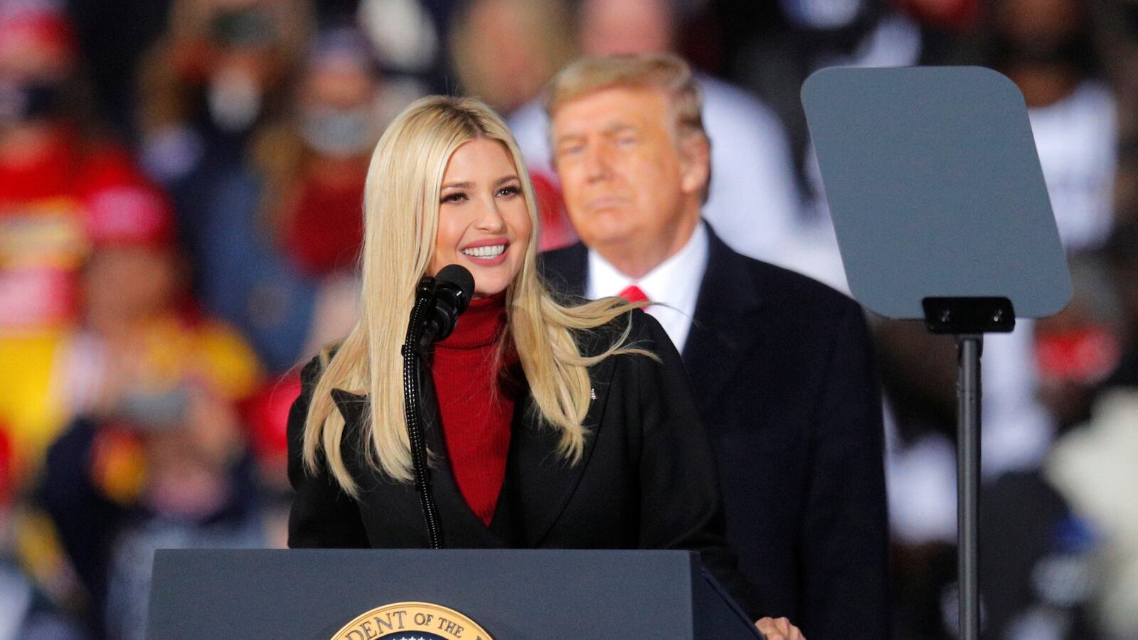 White House Senior adviser Ivanka Trump speaks in front of President Donald Trump.