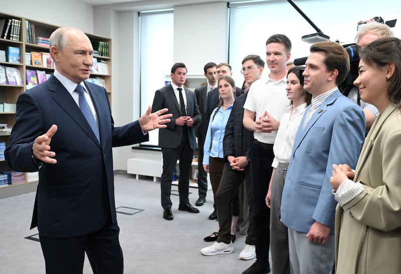 Russian President Vladimir Putin attends a meeting with students and young scientists of the region at the Novosibirsk State University during his visit to Novosibirsk, Russia, August 11, 2026. Sputnik/Kristina Solovyova/Pool via REUTERS ATTENTION EDITORS - THIS IMAGE WAS PROVIDED BY A THIRD PARTY.