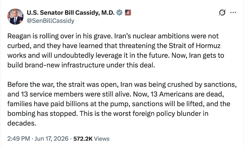 Sen. Cassidy rips into Trump's Iran deal.