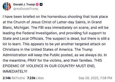 MAGA Blame Game Erupts Moments After Mormon Church Shooting in Grand