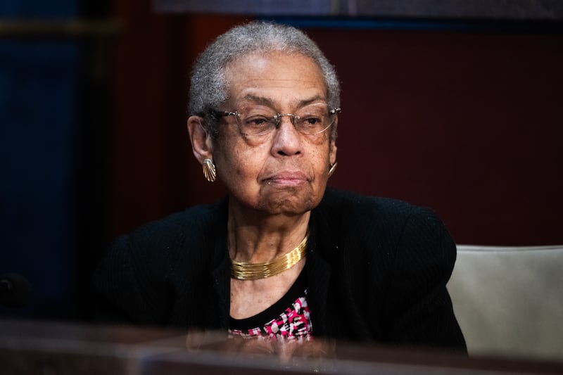 UNITED STATES - SEPTEMBER 10: Del. Eleanor Holmes Norton, D-D.C., attends the House Oversight and Government Reform Committee markup of Washington D.C. related bills including the District of Columbia Home Rule Improvement Act in the Capitol Visitor Center on Wednesday, September 10, 2025. (Tom Williams/CQ-Roll Call, Inc via Getty Images)