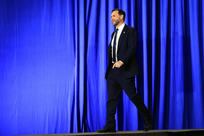 Vice President JD Vance walks onto the stage to deliver remarks during an event at Gold Coast Studios on June 17, 2026 in Bethpage, New York.