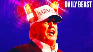 Trump with flashing lights on his hat.