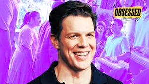 A photo illo illustration of Jake Lacy and screen grab from the White Lotus for the Obsessed podcast.