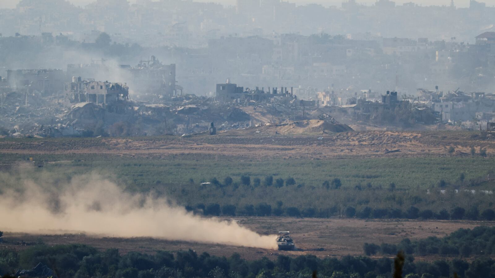 A tank maneuvers near Gaza.