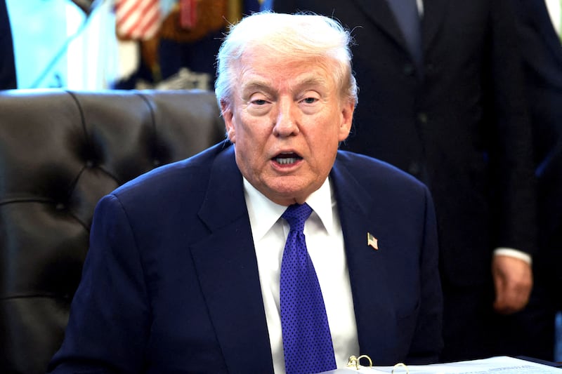 President Donald Trump speaks in the Oval Office at the White House, February 2, 2026.