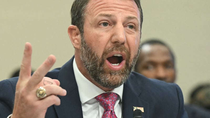 Secretary of Homeland Security Markwayne Mullin testifies during a House Appropriations Committee hearing on Capitol Hill in Washington, DC, on June 25, 2026.