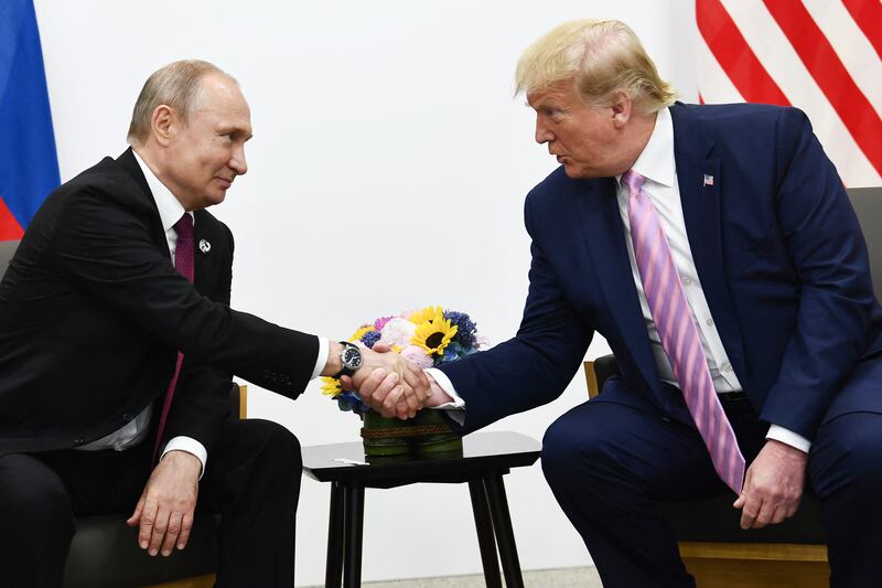 President Donald Trump meeting with Russian President Vladimir Putin during the G20 summit in June 2019.