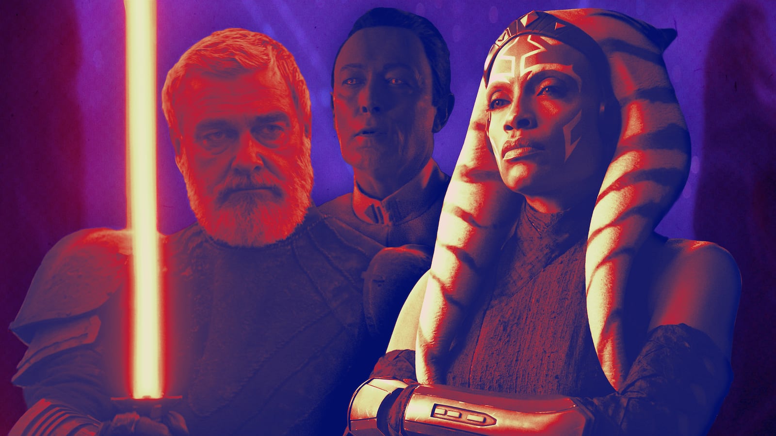 Ray Stevenson, Lars Mikkelsen, and Rosario Dawson in Ahsoka.