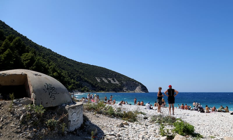 TO GO WITH AFP STORY BY BRISEIDA MEMA
A picture taken on July 31, 2015 shows a general view of the island of Sazan, some 140 km southwest of Albania's capital Tirana, on July 31, 2015. Once communist Albania's most secret military base, a "sentinel" of the Adriatic Sea, the Sazan island has opened to tourists its bunkers and tunnels amid wildness that authorities hope to turn into an attraction. AFP PHOTO / GENT SHKULLAKU (Photo credit should read GENT SHKULLAKU/AFP via Getty Images)
