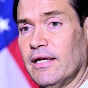 U.S. Secretary of State Marco Rubio speaks to the press at the US Embassy in Rome, Italy on May 8, 2026.     STEFANO RELLANDINI/Pool via REUTERS