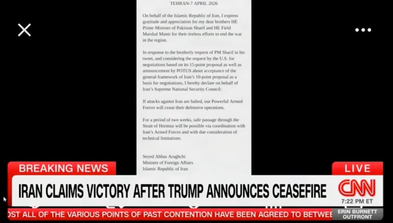 CNN cover Iran's statement on air.