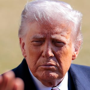 WASHINGTON, DC - FEBRUARY 27: U.S. President Donald Trump stops to speak to the media as he departs on Marine One on the South Lawn of the White House on February 27, 2026 in Washington, DC. Trump will deliver remarks in Corpus Christi, Texas before traveling to Florida to spend the weekend at his Mar-a-Lago resort. (Photo by Heather Diehl/Getty Images)