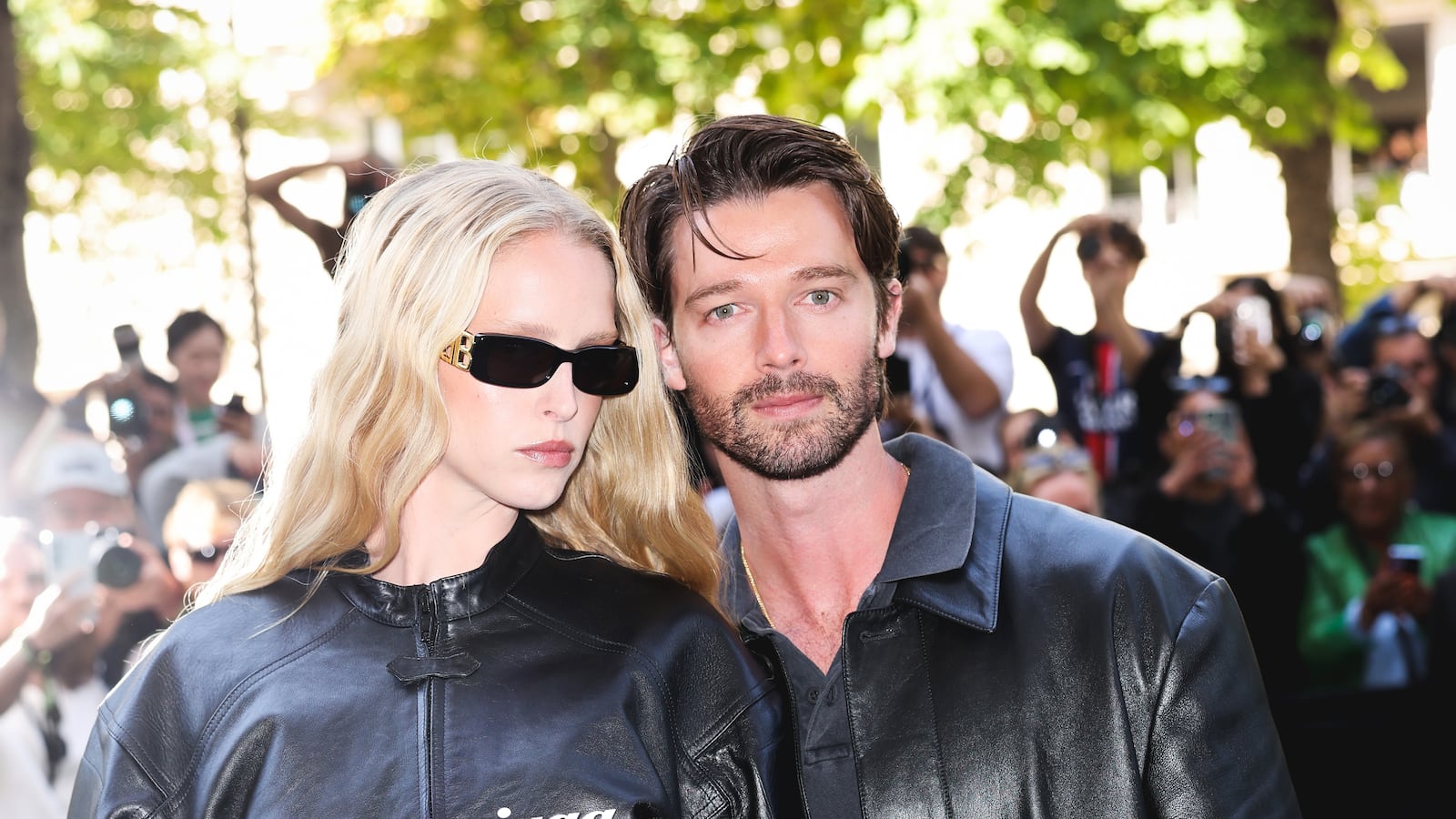 PARIS, FRANCE - JULY 09: Abby Champion and Patrick Schwarzenegger attend the Balenciaga Haute Couture Fall/Winter 2025/2026 show as part of Paris Fashion Week on July 09, 2025 in Paris, France.